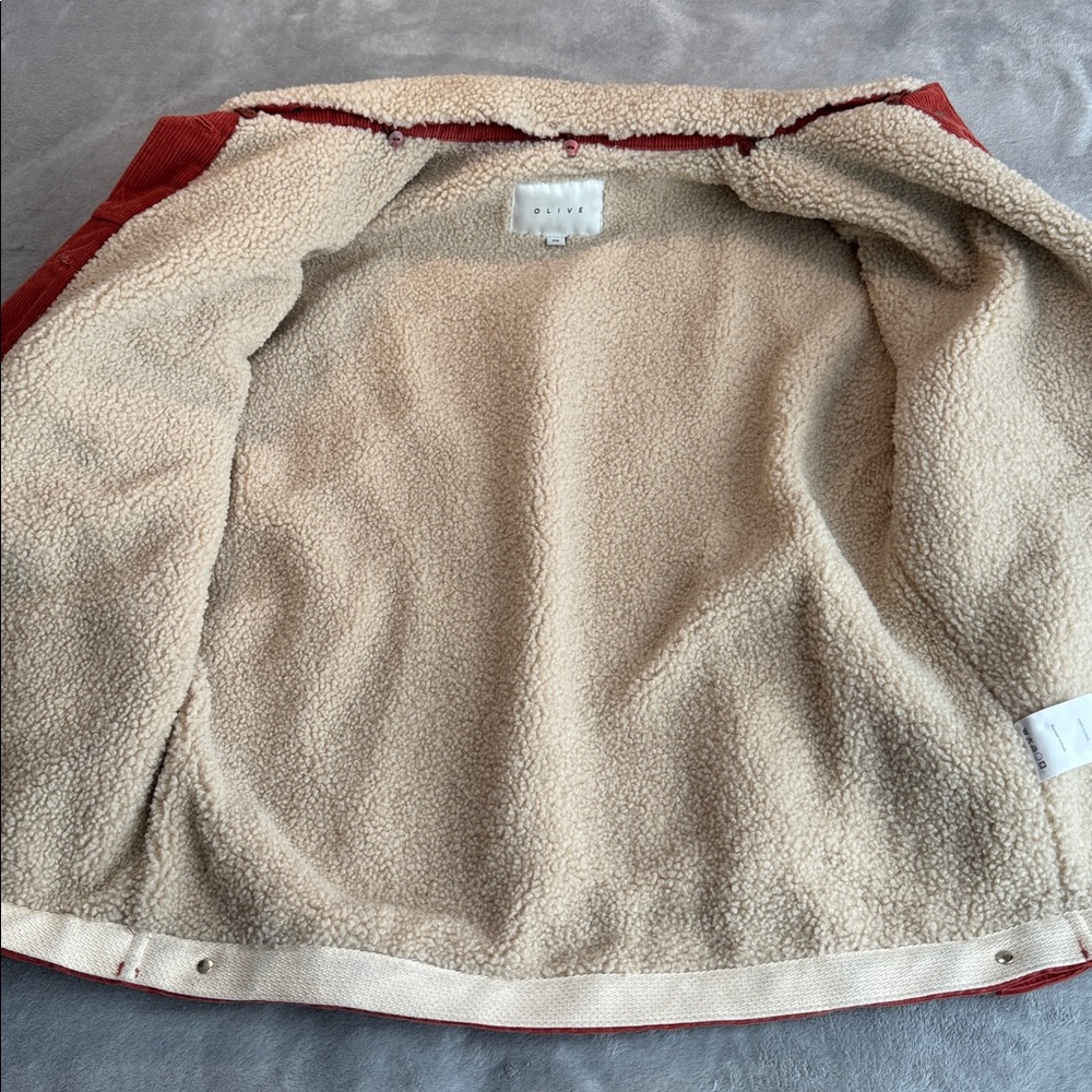 Olive Clothing Corduroy Sherpa Lined Jacket Coat Orange Size S/M - Picture 9 of 15